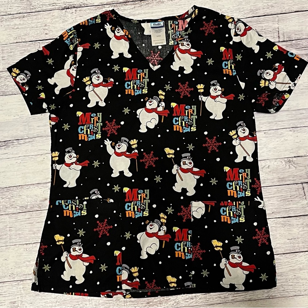 Christmas Medical Scrub Top - Black